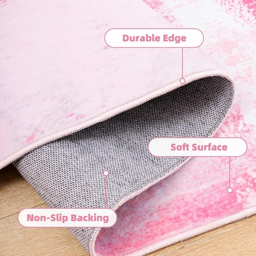 TRUEDAYS Runner Rug 2x6 Abstract Area Bathroom Rugs, Non 2 x 6ft, Pink - Picture 2 of 7