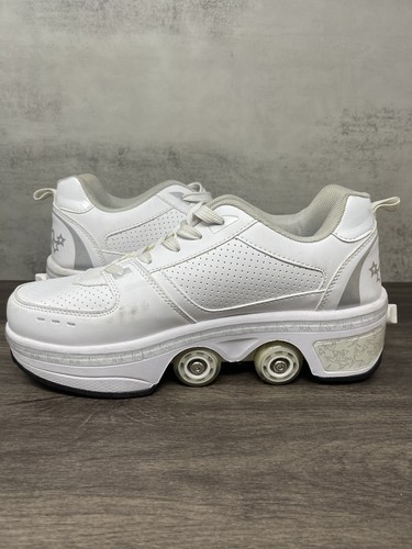 Kick Speed Roller Skate Shoes Mens 10 White Wheels Retractable 2 In 1 Sneakers - Picture 10 of 13