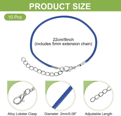 10 PCS Navy Blue Bracelet Cord,9" Adjustable Friendship Bracelet 2Mm Waxed Polye - Picture 2 of 6