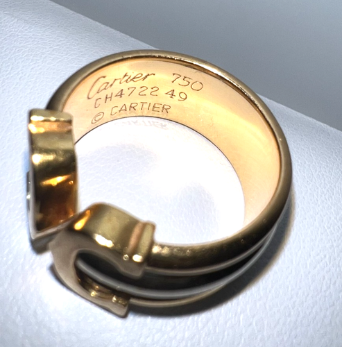 Cartier 18K Yellow White Rose Gold 8.2 Grams Tri Tone Double C Ring Sz 6 Solid - Picture 4 of 5