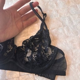 La Perla New 32B black lace and silk bra luxury lingerie 