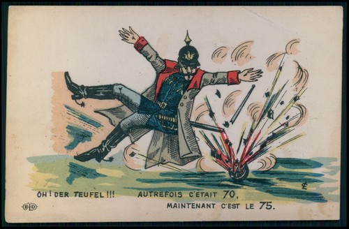 cc French 75 mm field gun WW1 war humor satirical propaganda old c1915 postcard