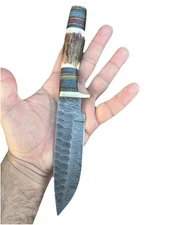 Best Seller Damascus Fixed Blade Bowie Knife Outdoor Tactical Stag Handle