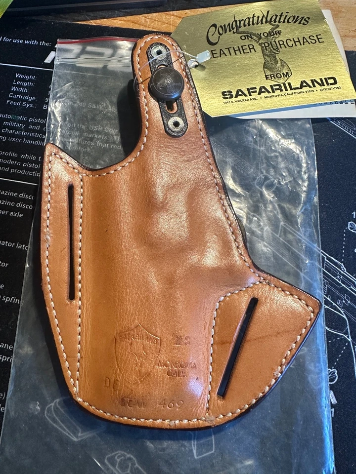 Funda de cuero vintage SAFARILAND #28 S&W 469 9 mm diestro como nueva stock antiguo Foto 3 de 4