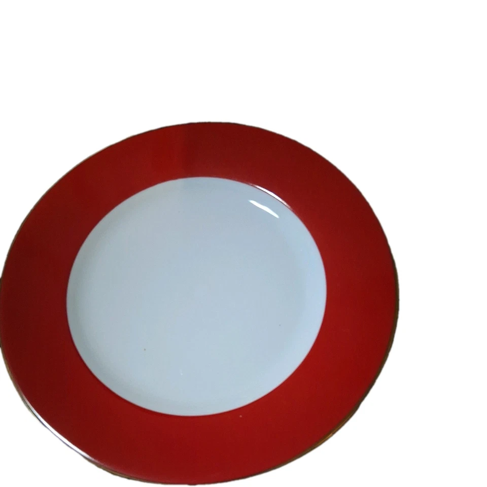 lot of 6 Crate and Barrel Red Band Salad Plate Gold Trim set of 6 - Image 4 of 4