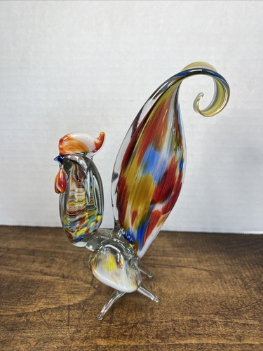 Vintage Colorful Rooster Hand Blown Glass Figure Murano Style Countryside - Picture 2 of 21