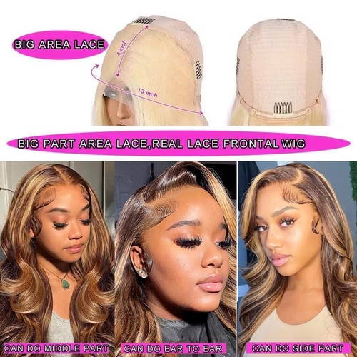 Highlight Lace Front Wigs Human Hair Body Wave #4/27 13x4 HD Transparent Ombr... - Picture 2 of 6