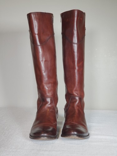 FRYE Melissa Tab Tall Riding Boots Redwood Leather 70110 Side Zip Women's US 9 B - Picture 6 of 16
