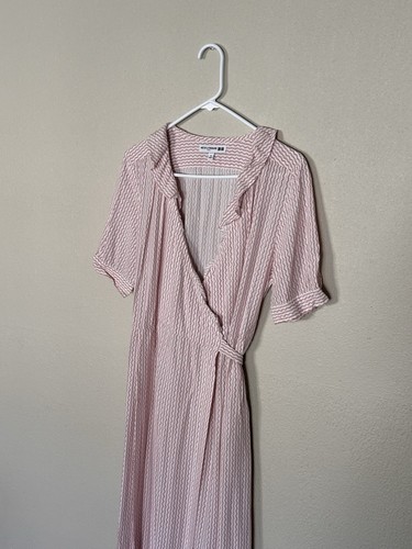 Uniqlo Ines de la Fressange Dress Women M Pink Wrap Midi Rayon Summer Boho - Picture 3 of 10
