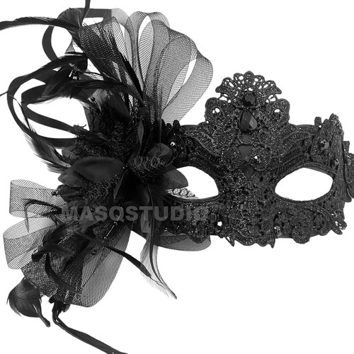 Lace Feather Masquerade Eye Mask Burlesque Mardi Gras Birthday Prom Dance Party - Picture 26 of 79