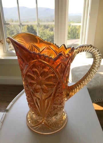 Vintage Imperial Carnival Glass 474 Pitcher Marigold Cosmo and Daisy 1910-1915 - Picture 16 of 20