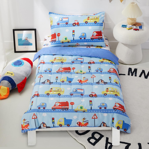 4-Piece Toddler Bedding Set, Bed-In-A-Bag Comforter Set, Includes 1 Flat Sheet, - Picture 9 of 12