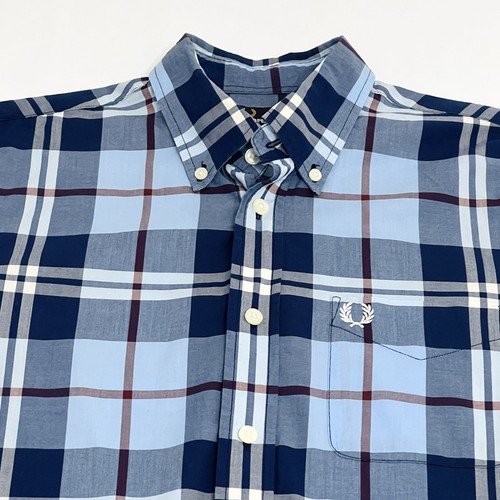 Fred Perry Hemd Herren Medium M Freizeit Kariert Blau Rot Weiß Langarm - Bild 9 von 12