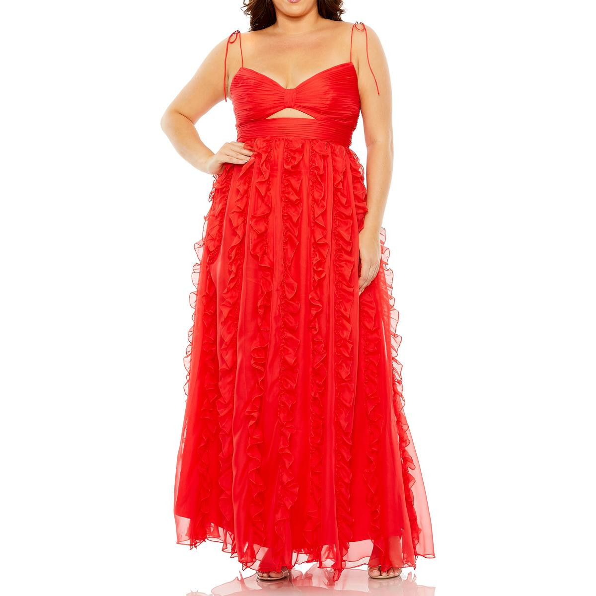 Женское красное вечернее платье из шифона с оборками Mac Duggal Plus 20W BHFO 2708
