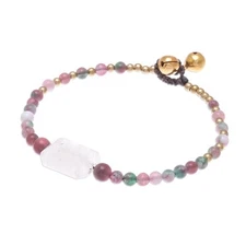 Artisan Handmade Rose Quartz Agate Beaded Pendant Bracelet from Thailand Brass G