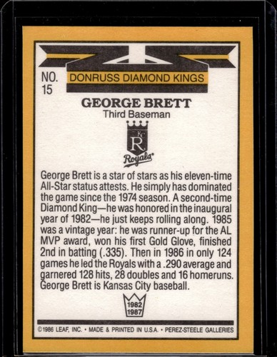 1987 Donruss #15 George Brett Diamond Kings - Picture 2 of 2