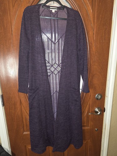 LuLaRoe Sara Long Black/purple Striped Cardigan Duster - Picture 1 of 9