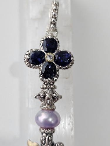Sterling Silver 925 18k Gold Barbara Bixby Amethyst Pearl Key Pendant 2.5" New - Picture 3 of 16