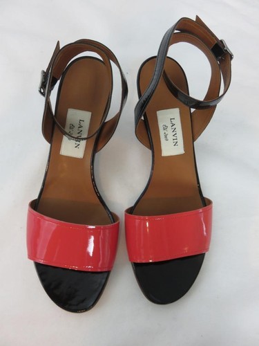 Neu Lanvin rosa & schwarze Ledersandalen mit silbernem rautenförmigem 2"-Absatz Größe 40 - Bild 3 von 7