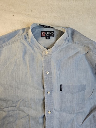 VTG Chaps Ralph Lauren Button-up shirt Grandad Collar shirt Mens Chambray 16 1/2 - Picture 3 of 9