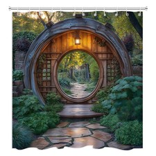 Japanese Patio Forest Shower Curtain Landscape Nature Garden Fabric 70x70 In