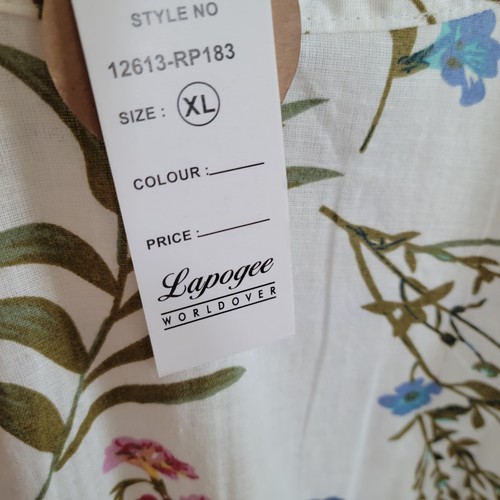 Lapogee Midi Hemd leicht A-Linie Kurzarm Tie Back weiß multi Gr. XL - Bild 11 von 14