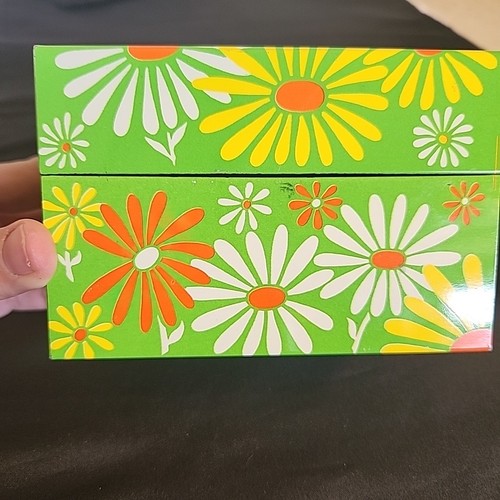 Vintage Flower Power Green Groovy Daisy Metal File Recipe Card Box MCM Retro - Bild 7 von 19