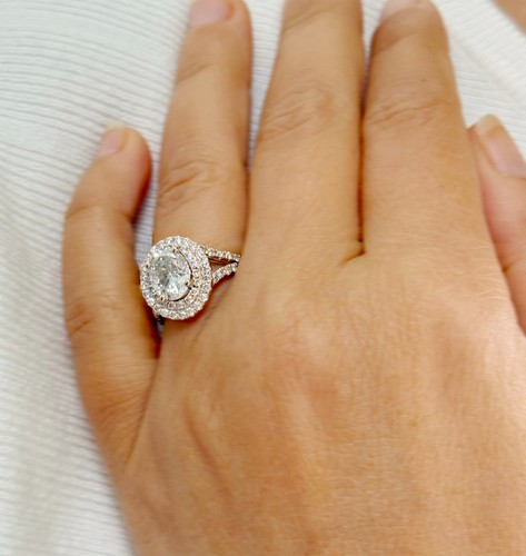 Ovalschliff Moissanit Verlobungsring Halo Krappen Set 14k massiv Rotgold 2,80ctw - Bild 11 von 11