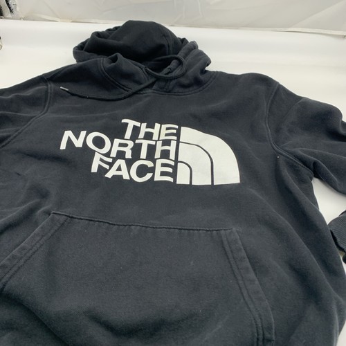 The North Face Men's Hoodie Black Sweatshirt Spellout Logo Pullover Medium BK