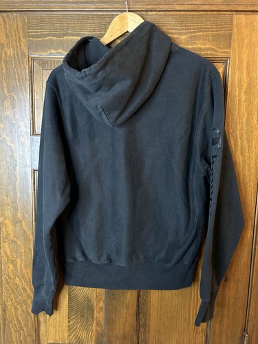 Champion Faze Clan Sweatshirt Mens Small Black Reverse Weave Hoodie Faux Leather - Picture 5 of 5