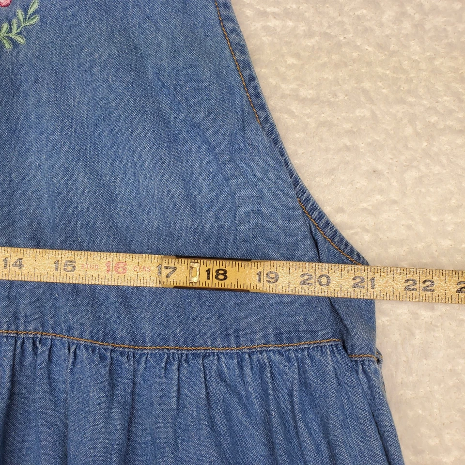 VTG Maternity Denim Jumper Dress Medium Blue Overall Embroidered 100% Cotton - Image 4 of 4