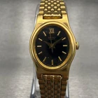 Seiko Watch Women 17mm Black Dial Gold Tone Oval V401-5109 Vintage New Battery