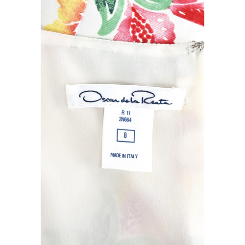 OSCAR DE LA RENTA 2011 Ivory Silk Faille Sheath Dress with Colorful Flowers SZ 8 - Picture 8 of 9