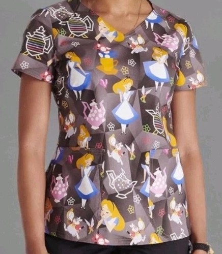Tooniforms Disney Alice in Wonderland Scrub Top Women 2X NWT Shirt Nursing - Picture 10 of 15