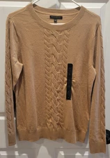 Banana Republic Factory Woman's Textured Crewneck Sweater Brown Caramel L New