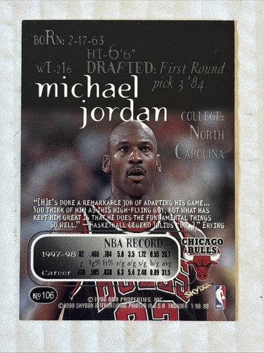 Michael Jordan 1998-99 Skybox Thunder Card #106 Chicago Bulls - Picture 3 of 3