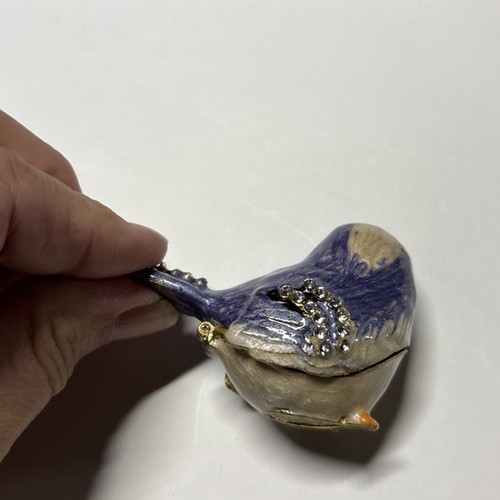 Trinket Box Purple Bird Hinged Crystals Rhinestones - Picture 5 of 6