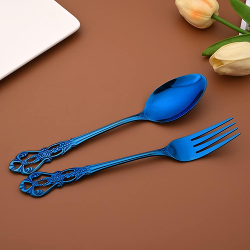 Royal 24-Piece Blue Mirror Silverware Dinnerware, 18/10 Stainless Steel Luxury F - Picture 6 of 6