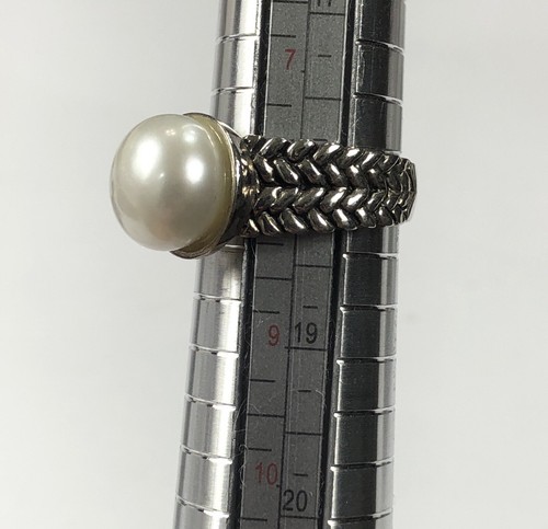 CFJ Sterling Silver Ring Button Pearl Woven Band - Size 8 - Picture 14 of 14