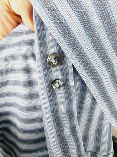 Geoffrey Beene Shirt Mens Large 17.5 Blue Striped Long Sleeve Dress Button - Picture 7 of 8