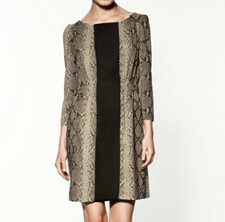 ZARA Woman Snake Print 3/4 Sleeves Sheath Dress Size XS Earthy Animal Print