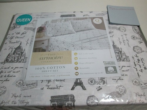 The Armoire Collection Queen Blatt Set PARIS Postkarte Skript Eiffelturm grau - Bild 2 von 10