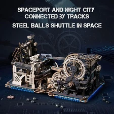 ROKR Motorized Wooden Puzzles for Adults Marble Run Marble Spaceport Kids Toys