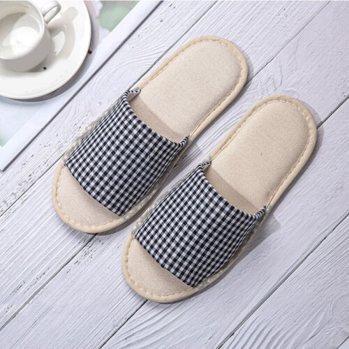 Mens Womens Home Slippers Flip Flops Flax Slippers Indoor Bedroom House Shoes - Picture 4 of 15