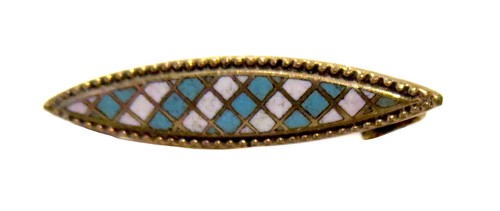 ART NOUVEAU - Antique YG Gold & ENAMEL Checkered B