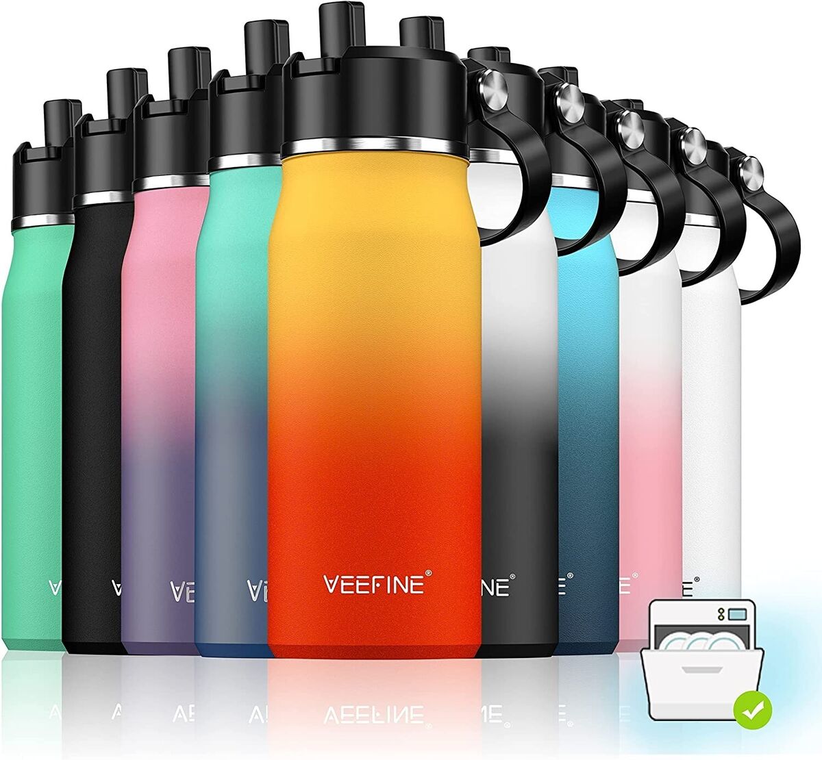 VeeFine Insulated Water Bottle With Straw Dishwasher Safe Water