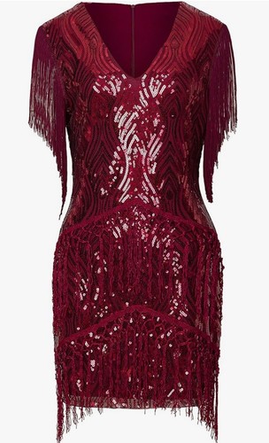BABEYOND FLAPPER DRESS SIZE MEDIUM WINE RED FRINGES 1920โs GREAT GATSBY PARTY ๐