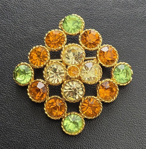Vintage Weiss Brooch – Round Rivoli Rhinestones in Fall Colors - Signed