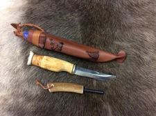 Wood Jewel Combo Fixed Knife 3.63" Carbon Steel Blade Curly Birch Handle 23JVS