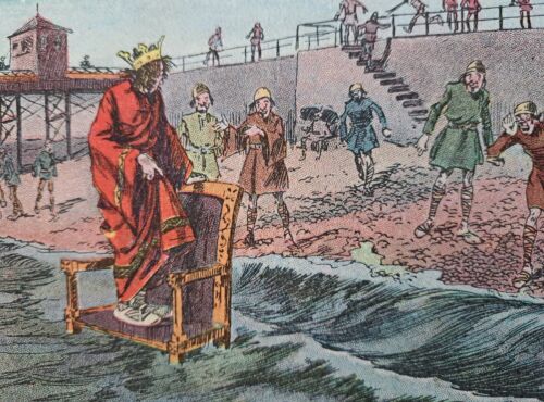 Antiker Comic Druck König Canute hält die Wellen zurück. Arthur Moreland. - Bild 3 von 5
